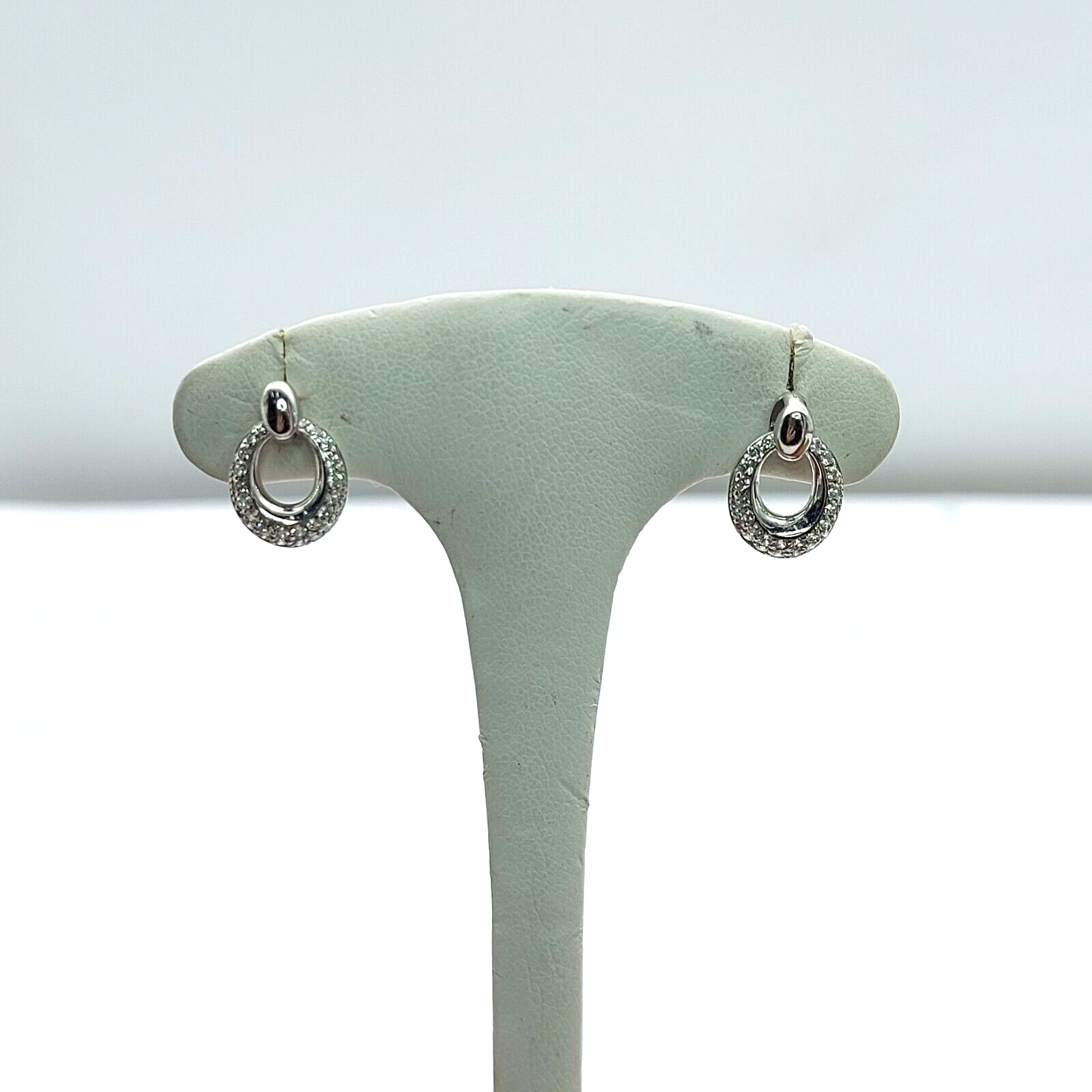 Ladies Silver Earrings (925) Sterling Silver Oval Drop Dangle Diamante Earrings