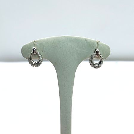 Ladies Silver Earrings (925) Sterling Silver Oval Drop Dangle Diamante Earrings