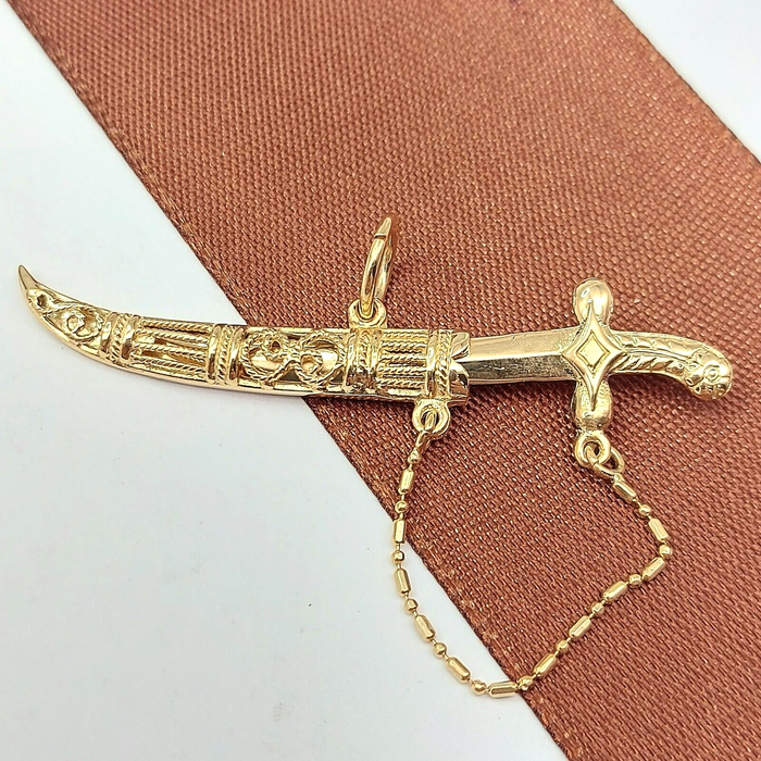 Unisex Yellow Gold 18ct (750, 18K) Rare Arabian Scabbard and Sword Pendant