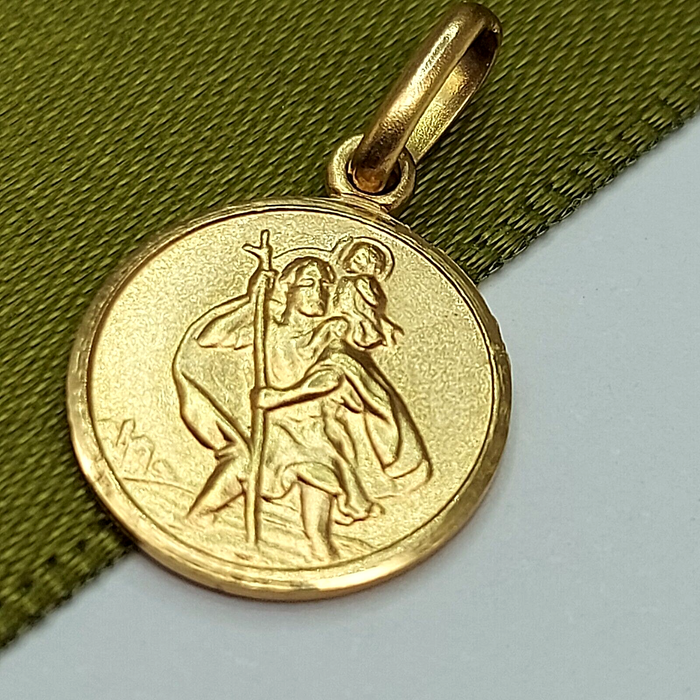 Unisex Pendant Yellow Gold 9ct (375,9k) Religious St Christopher Circle Pendant