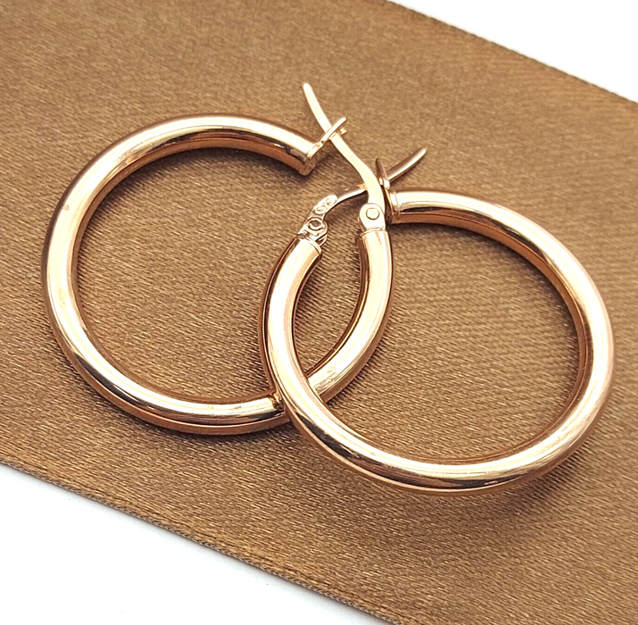 Ladies Earrings 9ct (375, 9K) Rose Gold (Pink) Hoop Earrings High Quality