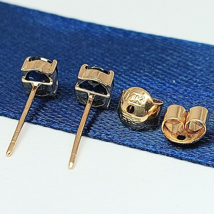 Ladies Earrings Yellow Gold 14ct (585,14K) Natural Oval Sapphire Solitaire Studs