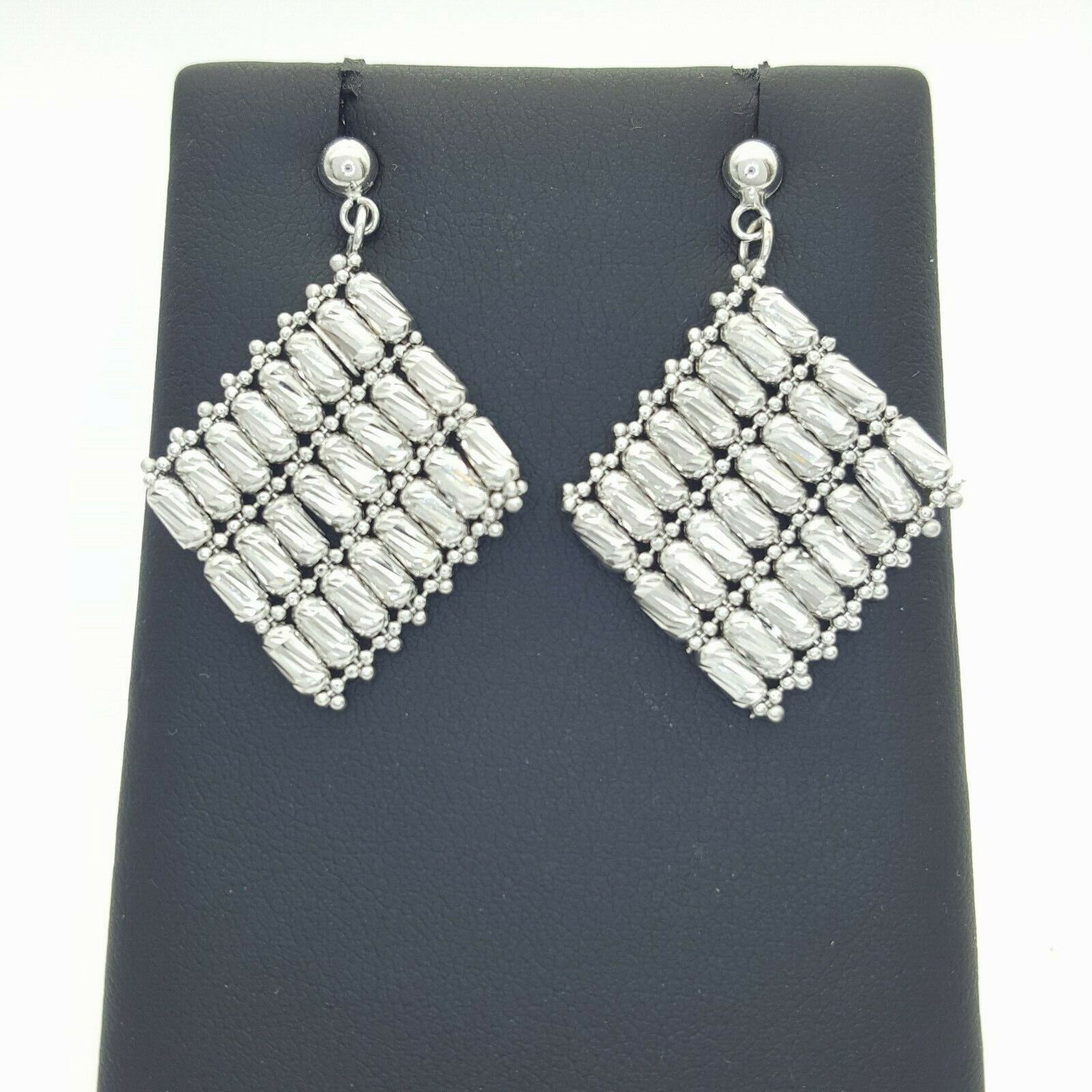 Ladies Earrings 14ct (585,14K) White Gold Movable Diamond Cut Dangle Earrings