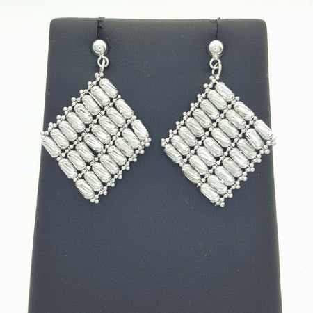 Ladies Earrings 14ct (585,14K) White Gold Movable Diamond Cut Dangle Earrings