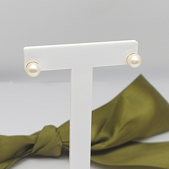 Ladies Earrings Yellow Gold 9ct (375,9k) Handmade Solitaire Natural Pearl Studs