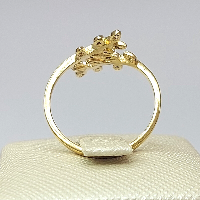 Ladies Yellow Gold 9ct (375, 9K) 14 Natural Diamond Chip Olive Branch Dress Ring