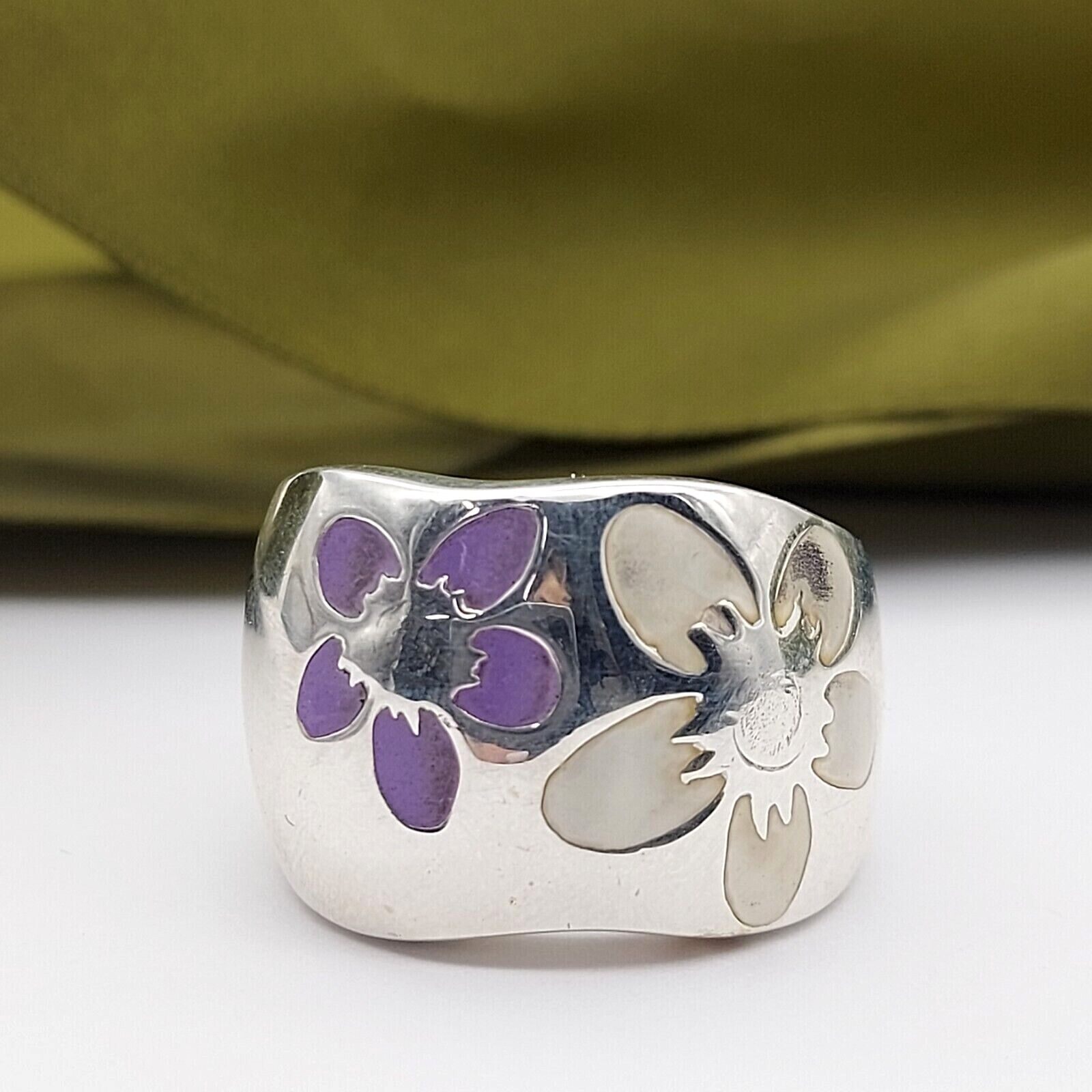 Unisex Ring Silver (925) Thick Band Flower Dress Ring
