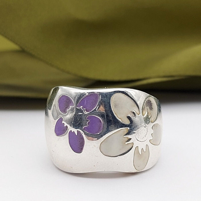 Unisex Ring Silver (925) Thick Band Flower Dress Ring