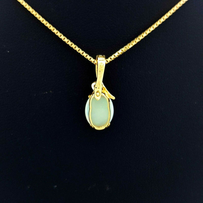 Ladies Necklace 14ct (585, 14K) Yellow Gold Natural Opal & Diamond Chip Pendant