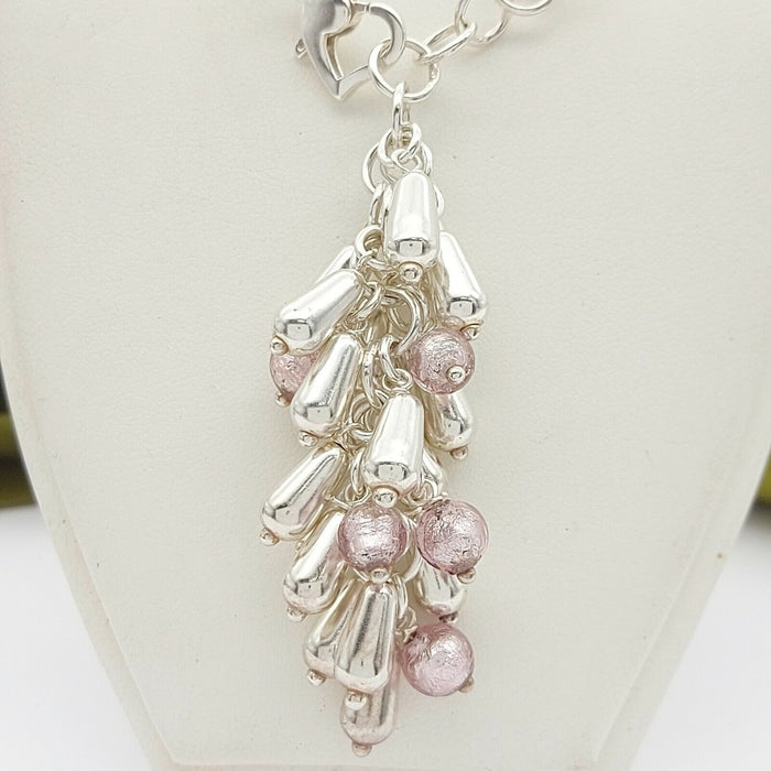MHJ Ladies Necklace Sterling Silver(925) Circle Link & Droplets Pendant Necklace