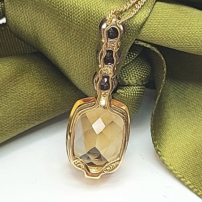 Ladies Necklace Yellow Gold 9ct (375,9K) Rare Natural Citrine & Amethyst Pendant
