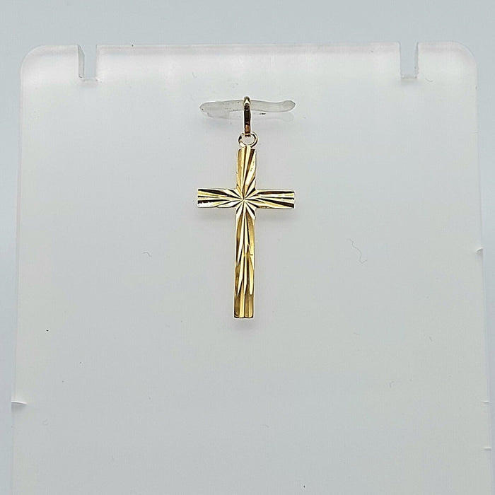 Ladies Yellow Gold 9ct (375, 9K) Italian Starburst Diamond Cut Cross Pendant