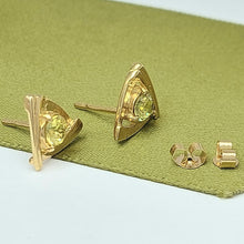 Load image into Gallery viewer, Ladies Earrings Yellow Gold 9ct (375,9k) Solid Natural Peridot Triangle Studs
