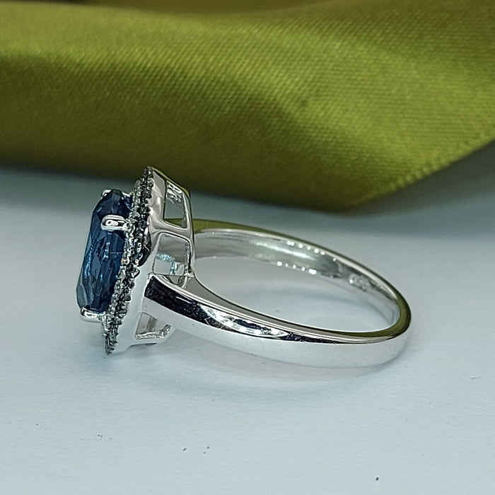 Ladies Dress Ring 14ct (585, 14K) White Gold Created Tourmaline & Diamond Ring