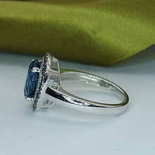 Load image into Gallery viewer, Ladies Dress Ring 14ct (585, 14K) White Gold Created Tourmaline &amp; Diamond Ring
