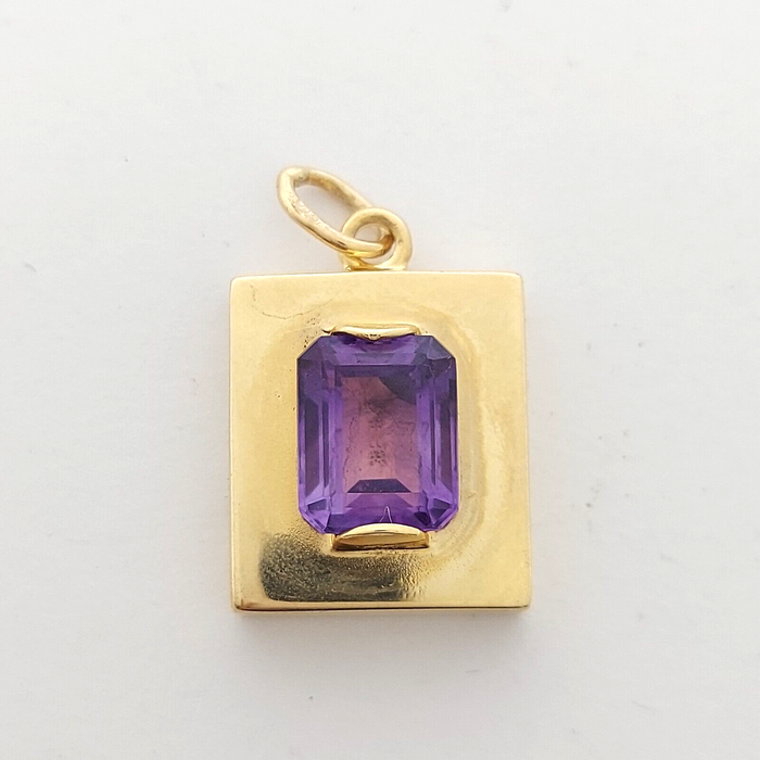 Ladies Square Pendant Yellow Gold 9ct (375, 9K) & Natural Amethyst Pendant