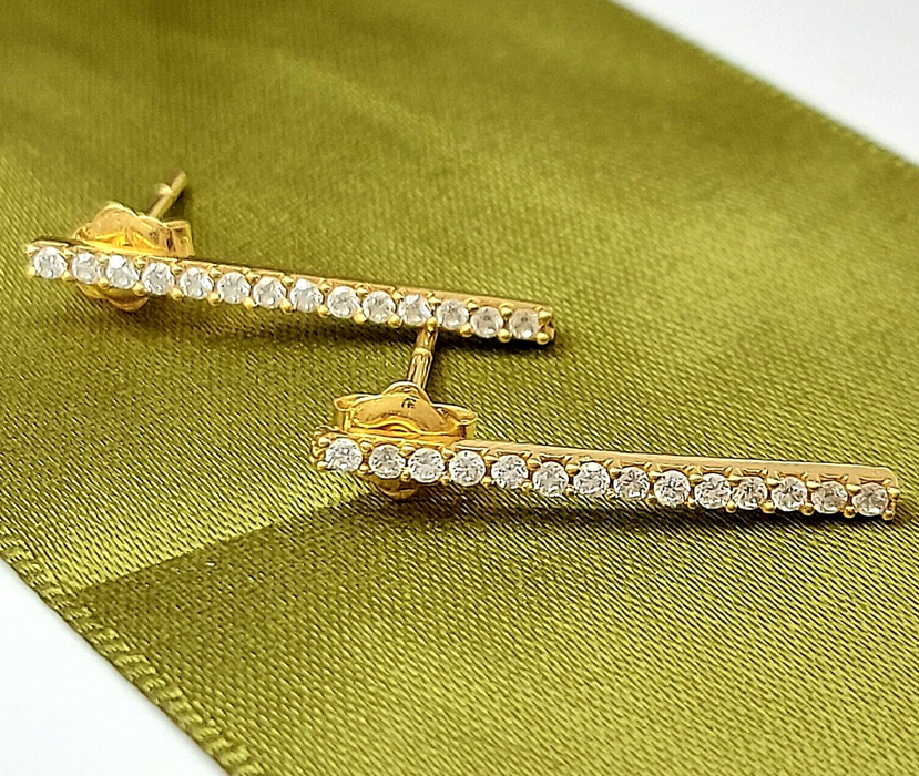 Ladies Earrings 14ct (585,14K) Yellow Gold Drop Diamantes Channel Setting Studs