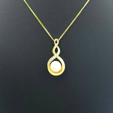 Load image into Gallery viewer, Ladies Necklace 9ct (375, 9K) Yellow Gold Natural Pearl &amp; Diamond Swirl Necklace
