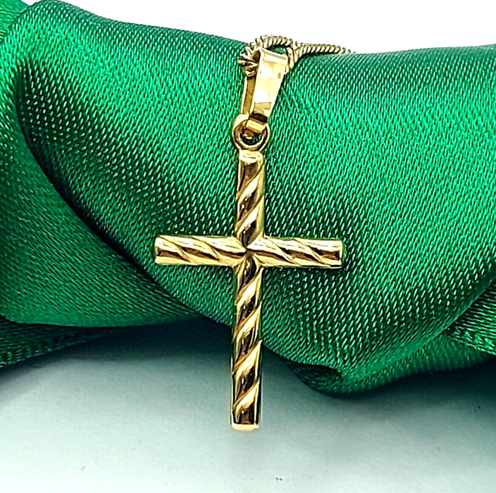 Ladies Yellow Gold 9ct (375, 9K) High Quality Twisted Design Cross Pendant