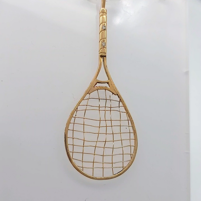Unisex Yellow Gold 9ct (375, 9K) High Quality Mini Diamond Tennis Racket Pendant