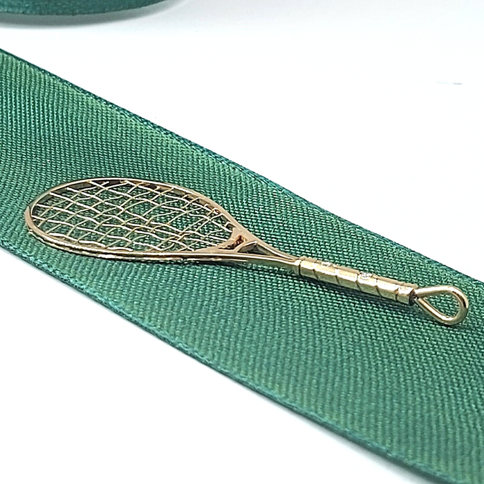Unisex Yellow Gold 9ct (375, 9K) High Quality Mini Diamond Tennis Racket Pendant