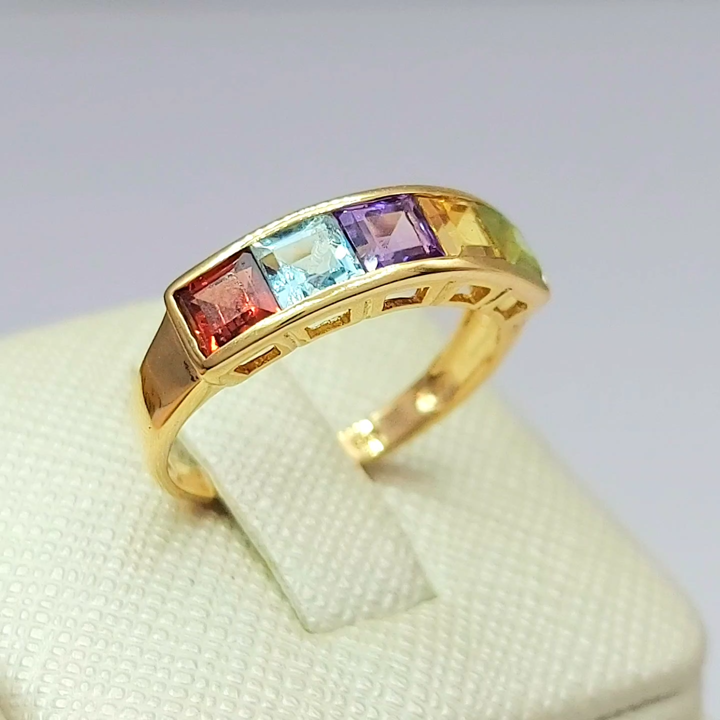 Ladies Yellow Gold 9ct (375, 9K) Multicolored Channel-Set Gemstone Stacker Ring