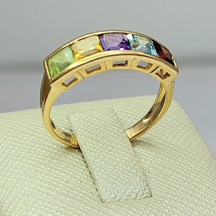 Ladies Yellow Gold 9ct (375, 9K) Multicolored Channel-Set Gemstone Stacker Ring