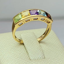 Load image into Gallery viewer, Ladies Yellow Gold 9ct (375, 9K) Multicolored Channel-Set Gemstone Stacker Ring
