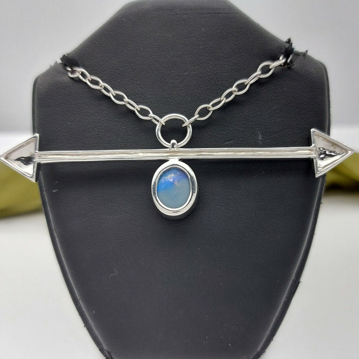 Ladies Necklace 925 Silver Anchor Chain with Opal Arrow Pendant Necklace