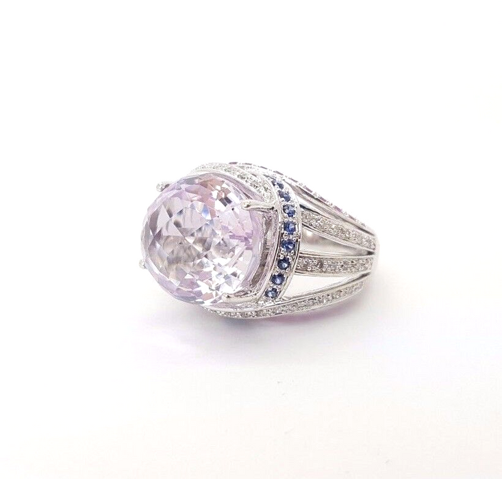 Ladies Ring 9ct (375, 9K) White Gold Amethyst, Created Sapphire & Diamond Ring