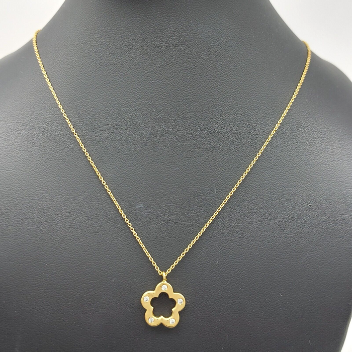 Ladies Yellow Gold 9ct (375,9K) Unique Diamante Flower Chain Necklace