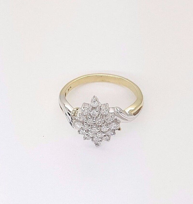 Ladies Ring 9ct (375, 9K) Yellow & White Gold Diamond Shape Design Ring