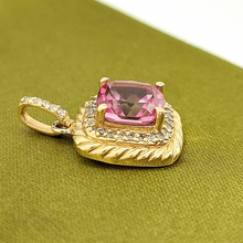 Load image into Gallery viewer, Ladies Yellow Gold 14ct (585,14k) Pink Sapphire &amp; Diamonds Halo Pendant

