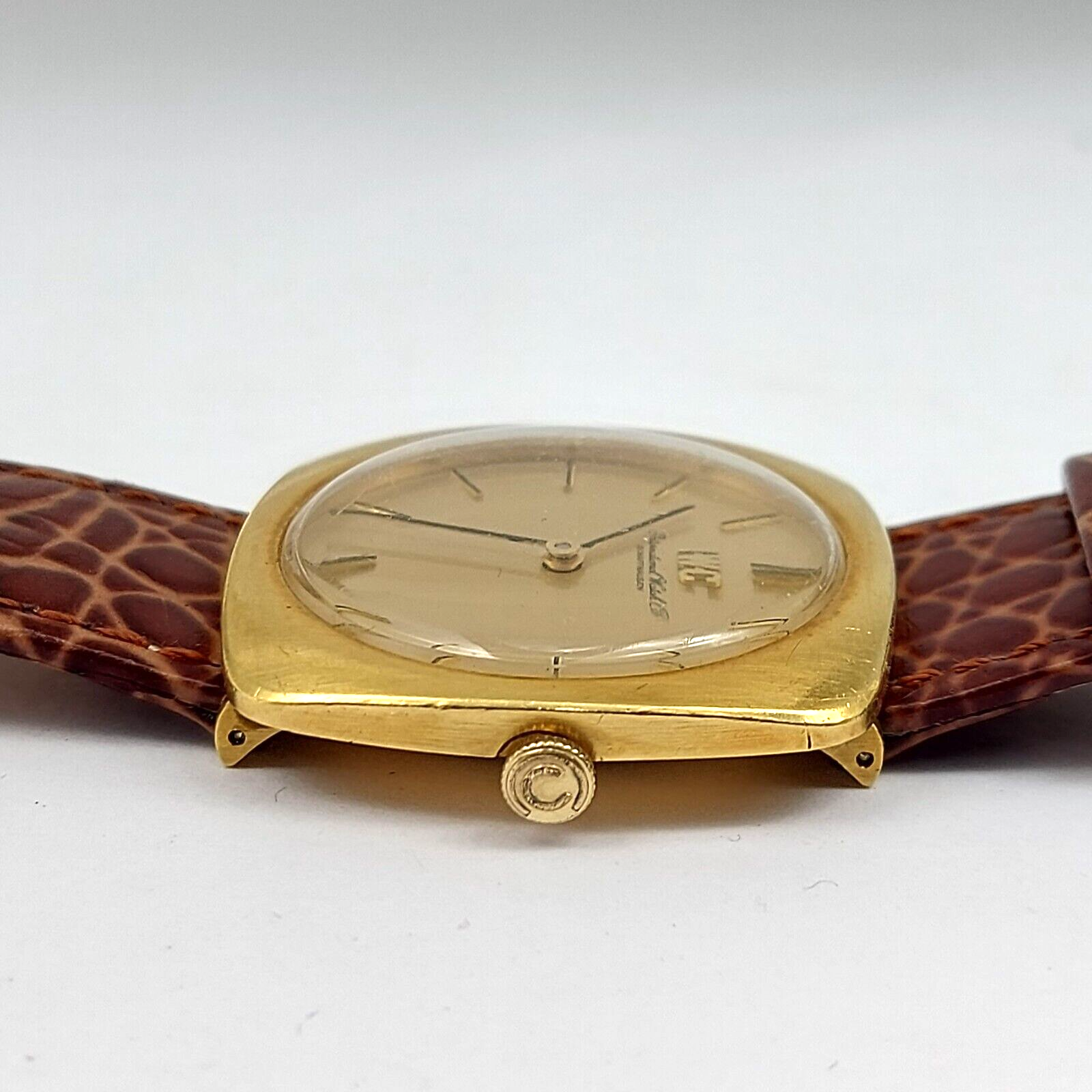 Unisex 18ct (750, 18K) Solid Yellow Gold Vintage IWC Swiss Watch w Leather Strap