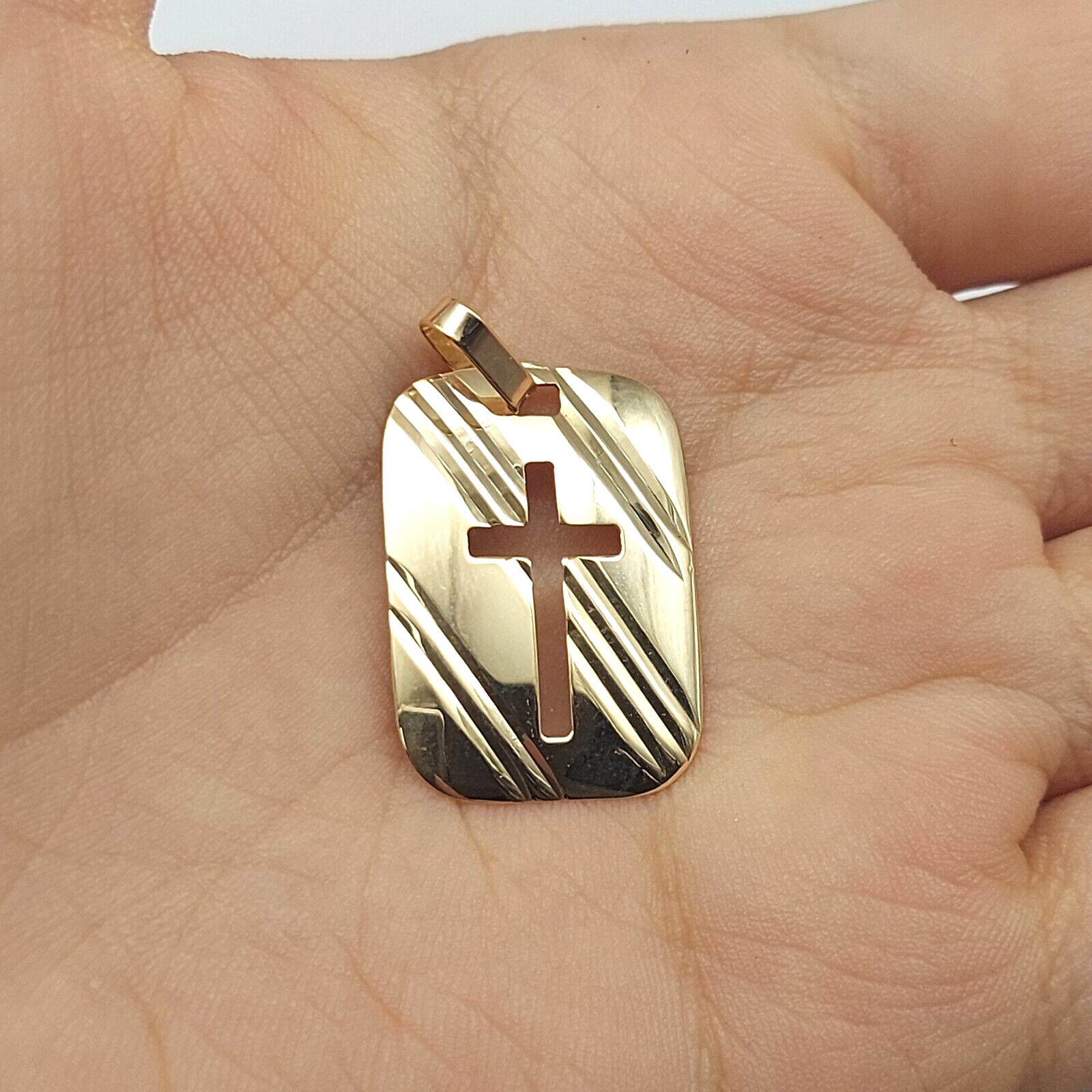 Unisex Yellow Gold 9ct (375, 9K) High Quality Etched Cut-Out Cross Pendant