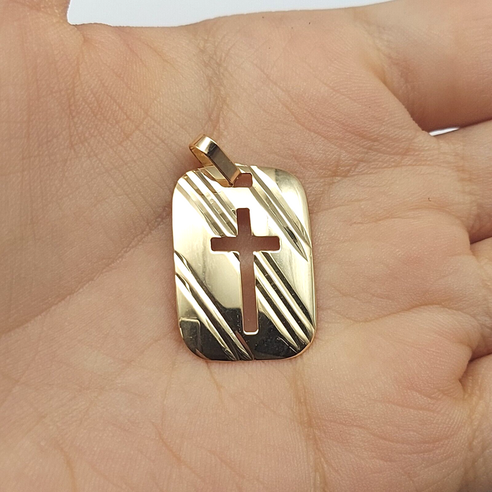 Unisex Yellow Gold 9ct (375, 9K) High Quality Etched Cut-Out Cross Pendant