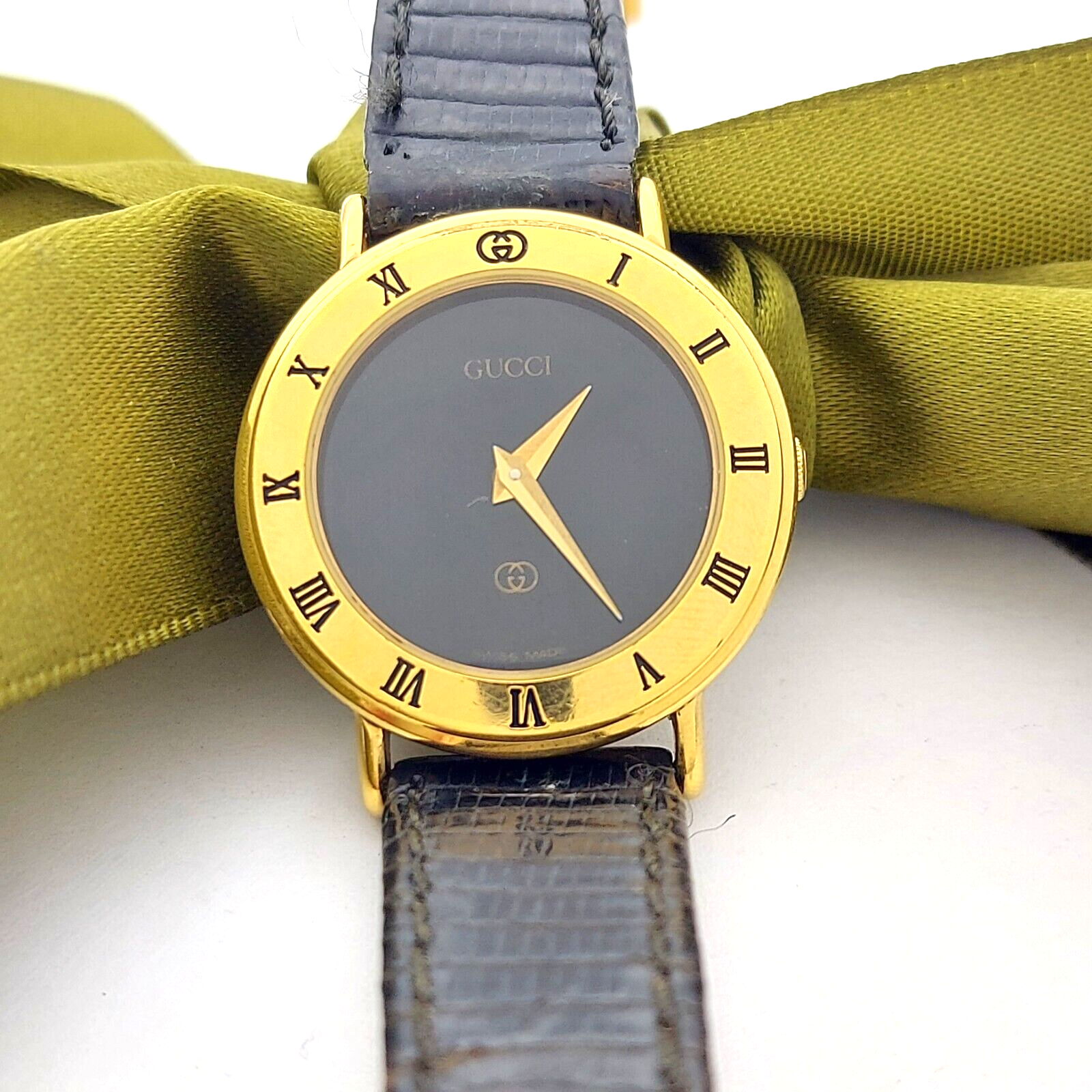 Gucci 3000L Quartz Ladies Watch 25mm Yellow Gold Crocodile Skin Watch