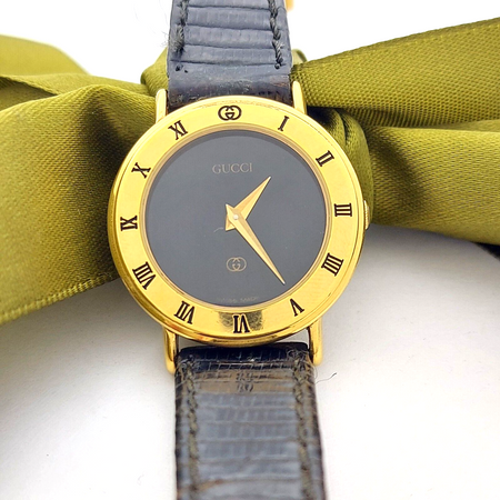 Gucci 3000L Quartz Ladies Watch 25mm Yellow Gold Crocodile Skin Watch