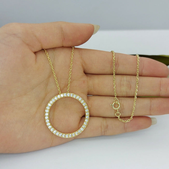 Ladies Necklace 14ct (585,14K) Yellow Gold Diamante Circle Pendant Necklace