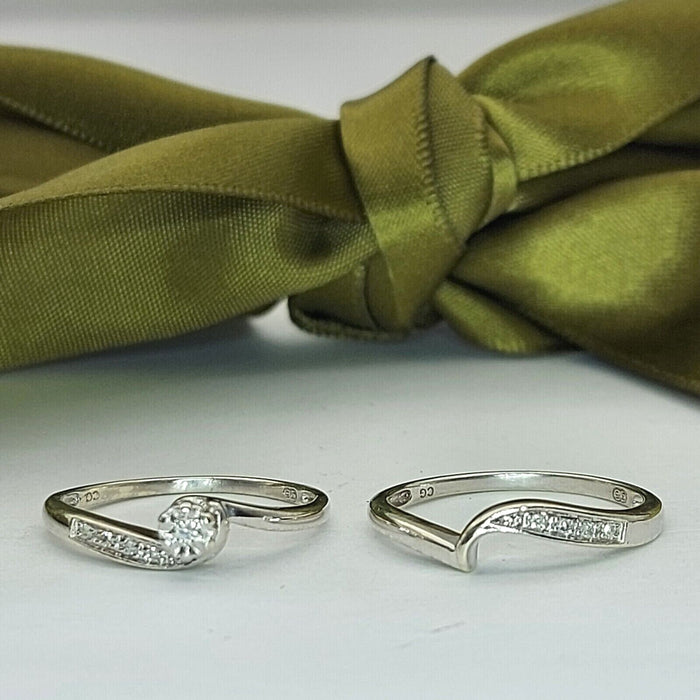Ladies Ring 9ct (375, 9K) White Gold Natural Diamond (10pts) Ring Set