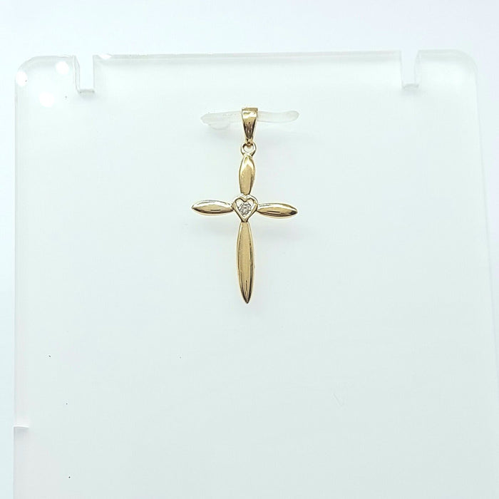 Ladies Yellow Gold 9ct (375, 9K) Rare Natural Diamond Heart Cross Pendant