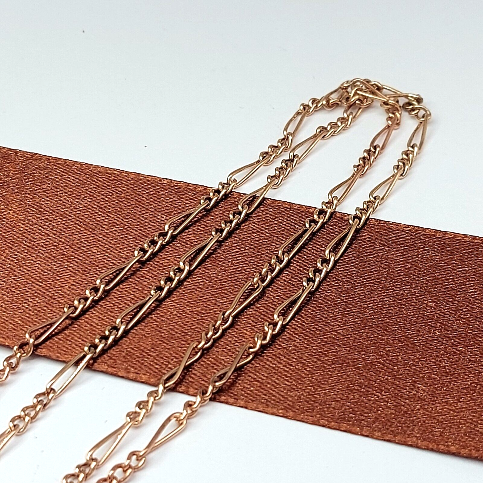 Ladies Rose Gold 9ct (375, 9K) Antique Figaro Chain Necklace with Barrel Clasp