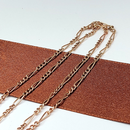 Ladies Rose Gold 9ct (375, 9K) Antique Figaro Chain Necklace with Barrel Clasp