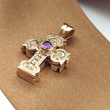 Load image into Gallery viewer, Unique Fold Rose Gold 9ct (375,9k) Filigree Cross Pendant with Natural Amethyst
