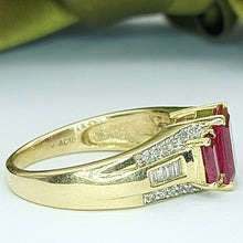 Load image into Gallery viewer, Ladies Ring 9ct (375, 9K) Yellow Gold Created Ruby &amp; Diamond (25pts) Dress Ring
