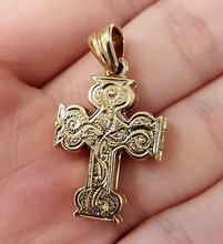 Load image into Gallery viewer, Unique Fold Rose Gold 9ct (375,9k) Filigree Cross Pendant with Natural Amethyst
