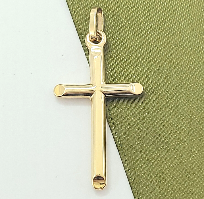 Unisex Yellow Gold 9ct (375, 9K) High Quality Rare Pinched Edges Cross Pendant