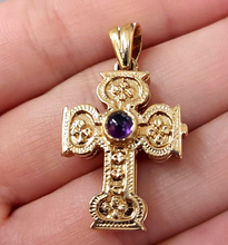 Load image into Gallery viewer, Unique Fold Rose Gold 9ct (375,9k) Filigree Cross Pendant with Natural Amethyst
