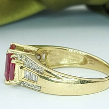 Load image into Gallery viewer, Ladies Ring 9ct (375, 9K) Yellow Gold Created Ruby &amp; Diamond (25pts) Dress Ring
