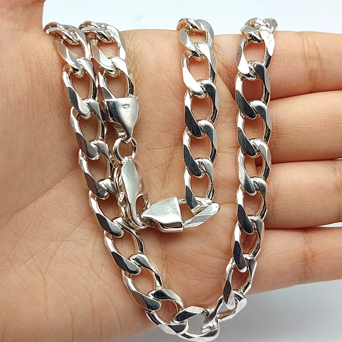 Unisex Sterling Silver (925) Solid High Quality Curb Chain Necklace